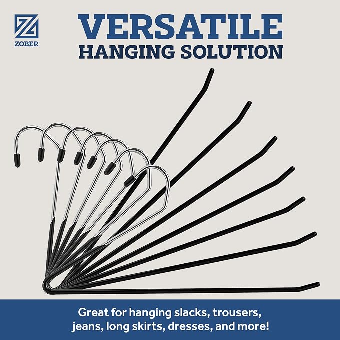 Zober Pants Hangers Non Slip - Open Ended Pants and Jean Hangers for Closet - Space Saving Clothes Hanger - Strong, Durable, Metal Pant Hangers (Black) - Image 6