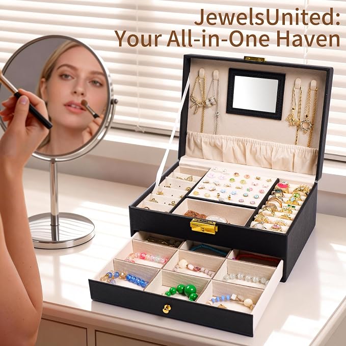 coobest Jewelry Box, 2 Layer Jewelry Organizer with Velvet Earring Organizer, Jewelry Holder Organizer Travel, White Jewelry Boxes for Women, Jewelry Boxes & Organizers for Girls, Black - Image 3