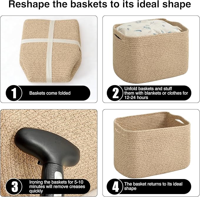 ICERZCZ Storage Baskets for Organizing & Shelves, Woven Cotton Rope Organization Bins for Dog Toys, Clothes, Books, Nursery Organizer, 15" Lx11''Wx9.5''H, (4 Packs) Brown - Image 7