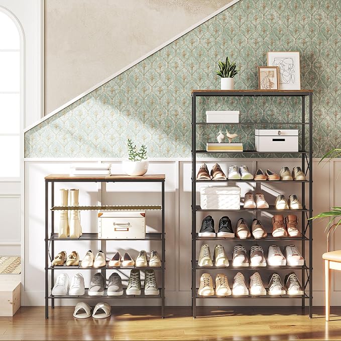 YATINEY 8 Tier Shoe Rack, Shoe Storage Organizer, Large Capacity Shoe Shelf Holds 32 Pairs of Shoes, Sturdy and Stable, for Entryway, Hallway, Closet, Dorm Room, Rustic Brown SS08BR - Image 2