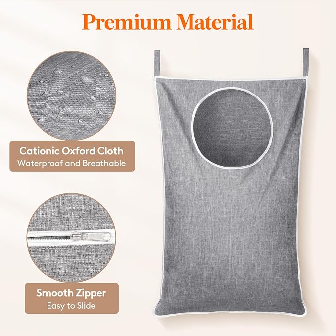 Lifewit 1 Pack Over Door Laundry Hamper, Large Collapsible Hanging Laundry Hamper, Hanging Laundry Basket Bag for Bathroom Bedroom Dirty Clothes Storage Organizer, Light Gray - Image 6