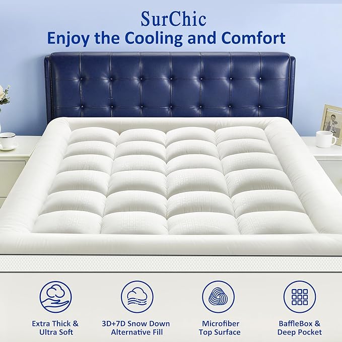Queen Size Mattress Topper for Back Pain, Soft Extra Thick Pillow Top Mattress Pad Cover with 1000GSM Down Alternative Filler, Cooling Breathable Plush Bed Topper Protector (8-21" Deep Pocket)