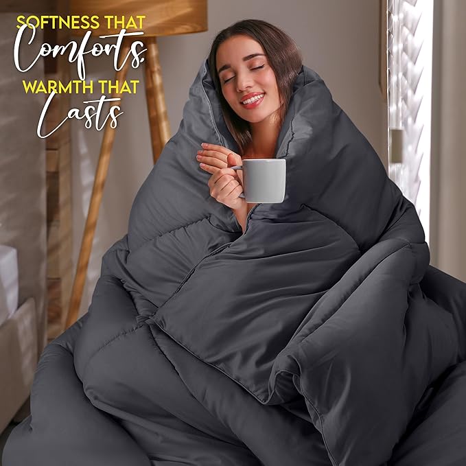 Utopia Bedding Queen Comforter Duvet Insert, Quilted Grey Comforter with Corner Tabs, Box Stitched Down Alternative Comforters Queen Size 88 x 88 inches