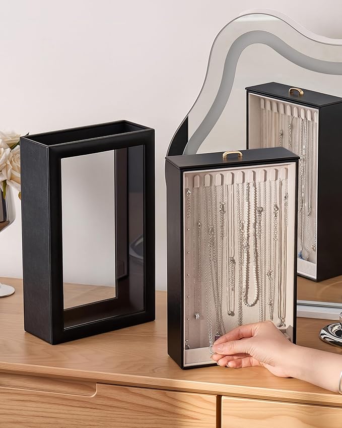 Lolalet Upgraded Double-Sided Hanging Necklace Organizer Box, Jewelry Display Case with Double-Sided Clear Window for Necklaces Bracelets, Tangle-Free Necklace Storage Box, Mothers Day Gift - Image 3