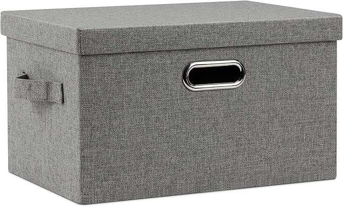 Graciadeco Medium 15" 21 Quart Collapsible Stackable Storage Bins with Lids, 1 Pack Gray Foldable Fabric Closet Storage Boxes with Lids, 4 Handles Heavy-duty Linen Cube Baskets for Bedroom by GraciadecoStorage