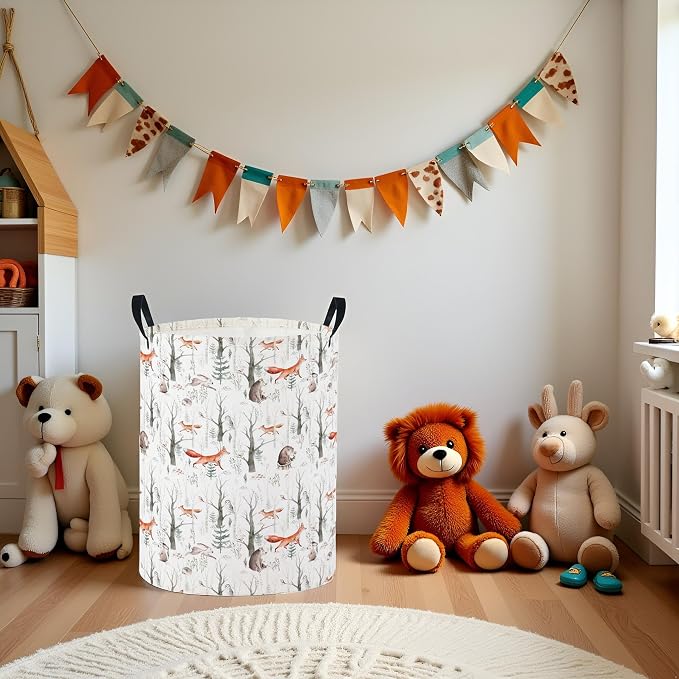 Baby Laundry Basket Baby Nursery Hamper Kids Laundry Basket Toy Storage Bin for Boys Room Decor Gift Baskets for Bedroom Bathroom(Forest Animal) - Image 3