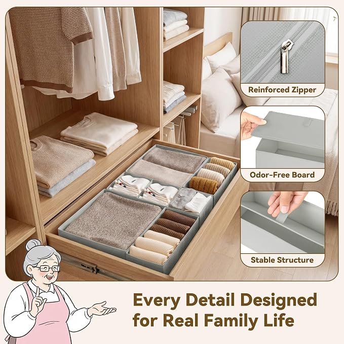 GRANNY SAYS Drawer Organizer Clothes, 12 Pack Dresser Organizer Bins for Nursery, Closet Organization and Storage Dividers for Clothing, Baby Clothes, Underwears, Gray - Image 5