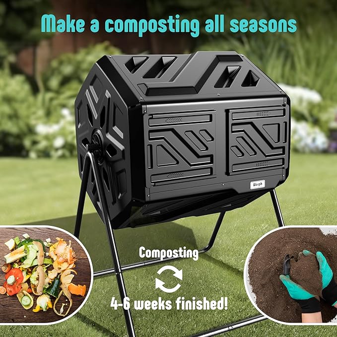 Werph 43 Gallon Compost Bin with Gloves, Fast Assembly & Easy Setup Outdoor Compost Tumbler, Updated Dual Chamber Tumbling Composter for Garden, Kitchen, and Yard Waste, Black - Image 6