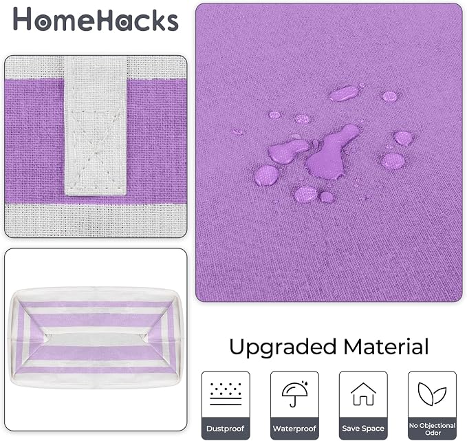 HomeHacks 2 Pack Large Laundry Baskets, Waterproof, Freestanding Laundry Hampers, Collapsible Clothes Hamper with Reinforced Handles in Laundry, College Dorm, Bathroom, Bedroom (Purple, 100Lx2) - Image 4