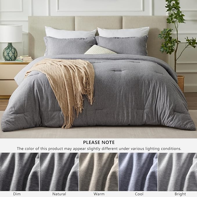 CozyLux Oversized King Comforter Set, 3 Pieces 120x98 Grey Soft Luxury Cationic Dyeing Bedding Set for All Season, Gray Breathable Fluffy Bed Sets with 1 Alternative Comforter and 2 Pillow Shams