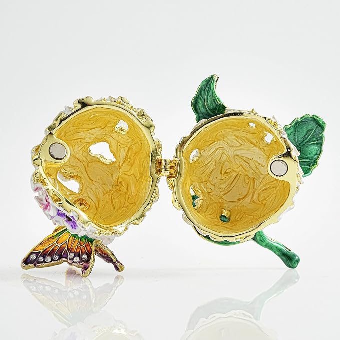 YU FENG Enamel Butterfly Trinket Box Jewelry Organizer, Decorative Hinged Keepsake Box – Butterfly with Floral Ball Design - Image 6