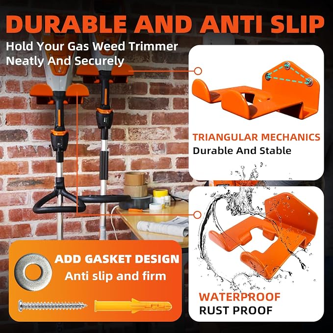 Weedeater Hanger, 2 Pack Weed Eater Hanger for Wall, Heavy Duty Weed Wacker Hooks for Garage, Garage Organization Storage Shed Organizer Mounted Trimmer Rack - Image 4