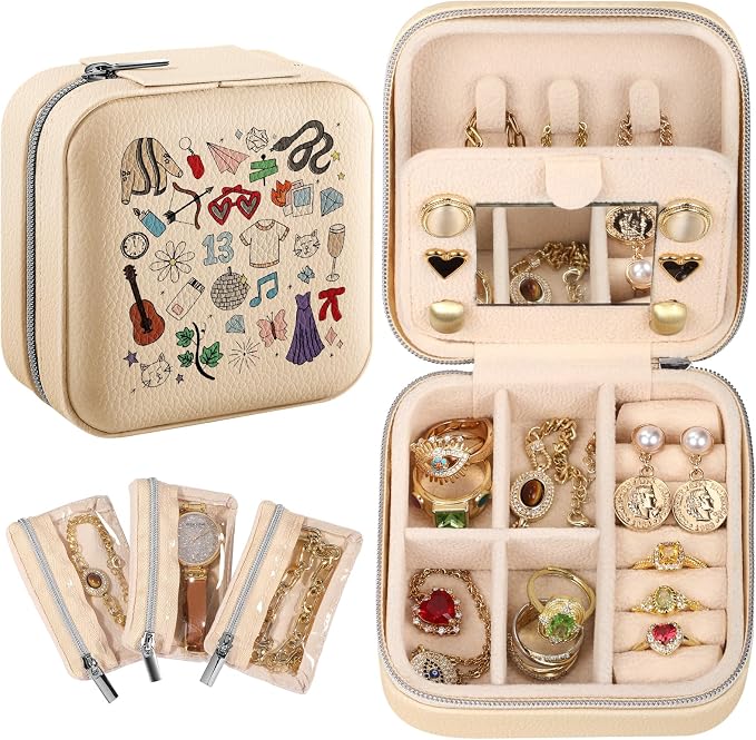 Bistup Travel Jewelry Case - Small Jewelry Organizers and Storage Box for Women Girls Teens Cute Traveling Jewelry Holder with Mirror Little Tiny Compact Modern Unique Aesthetic Pretty, Musician by Bistup