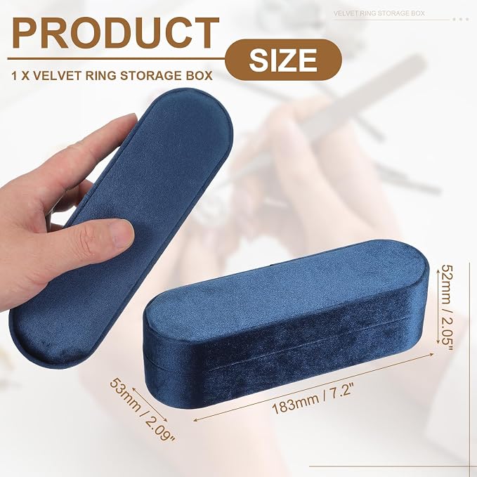 uxcell Velvet Ring Box, 11 Slots Travel Jewelry Case Ring Holder Organizer for Women Gift Proposal Christmas, Dark Blue - Image 2