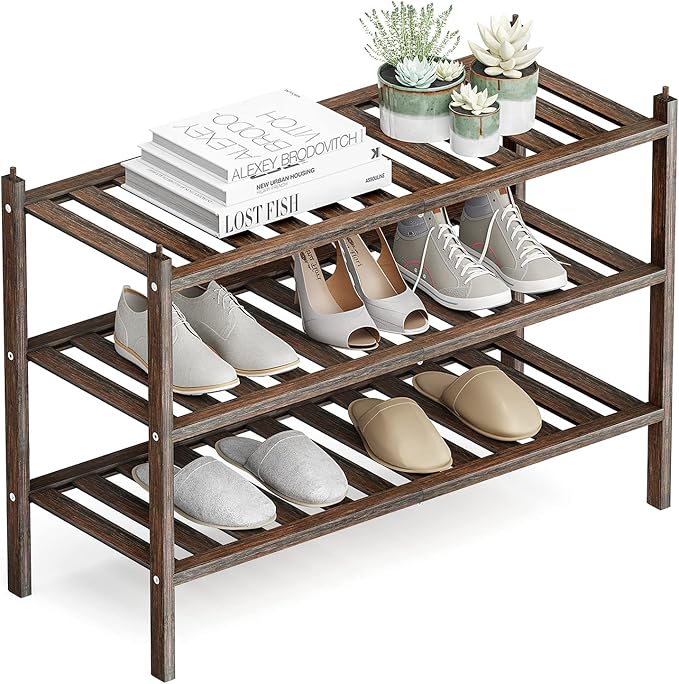 Dranixly Shoe Rack, 3-Tier Bamboo Stackable Shelf Storage Organizer, Stand for Closet, Entryway, Hallway, Bathroom and Living Room（Mocha） by Dranixly