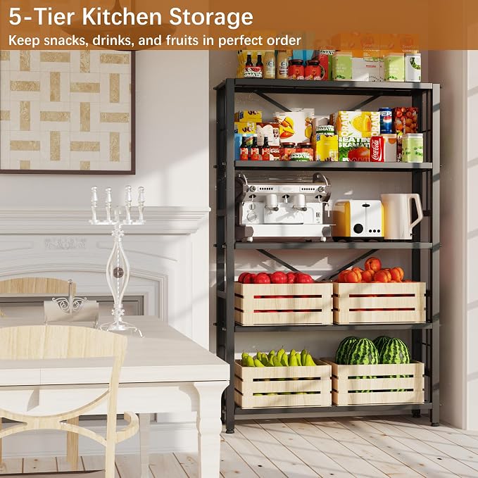 GIOTORENT 5-Wire Heavy-Duty Shelf, Standing Storage Shelves, Metal Shelving Unit Pantry Rack, 1500LB Load Capacity, for Garage Kitchen Organizer (Black) - Image 4