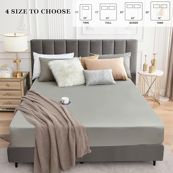 Sufdari Waterproof Mattress Protector, Mattress Cover Twin Size for Bed,18" Deep Pocket Fitted Sheet Style Mattress Protector with Elastic Rubber Band-Gray,Twin