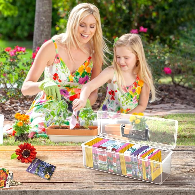 tutata Seed Packet Organizer Box Plastic Portable Seed Packet Storage Box, Seed Storage Organizer - Image 5