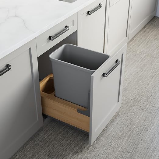 Dowell Single 35Qt Undermount Trash Pull-Out Waste Container with Full Extension Soft-Close Slides, Bottom Mounted, Face Frame/Frameless Min. Cabinet Opening: 12-1/2 Inch Wide-4008 0115 35 by DowellKitchenBath
