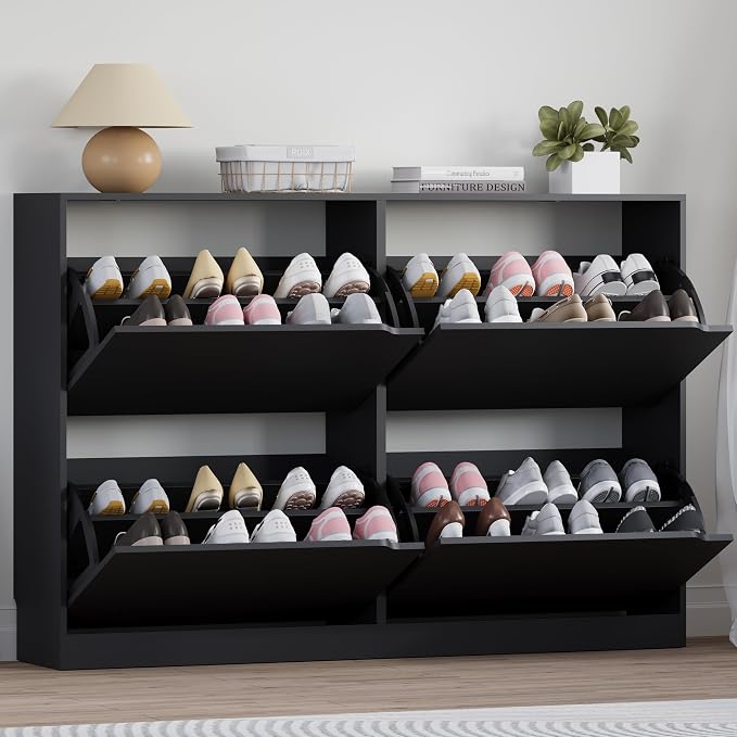BORNOON Shoe Cabinet with 4 Flip Drawers, Narrow Hidden Shoe Storage Cabinet, Slim Freestanding Shoe Rack Organizer for Entryway, Hallway, Bedroom, Living Room by BORNOON