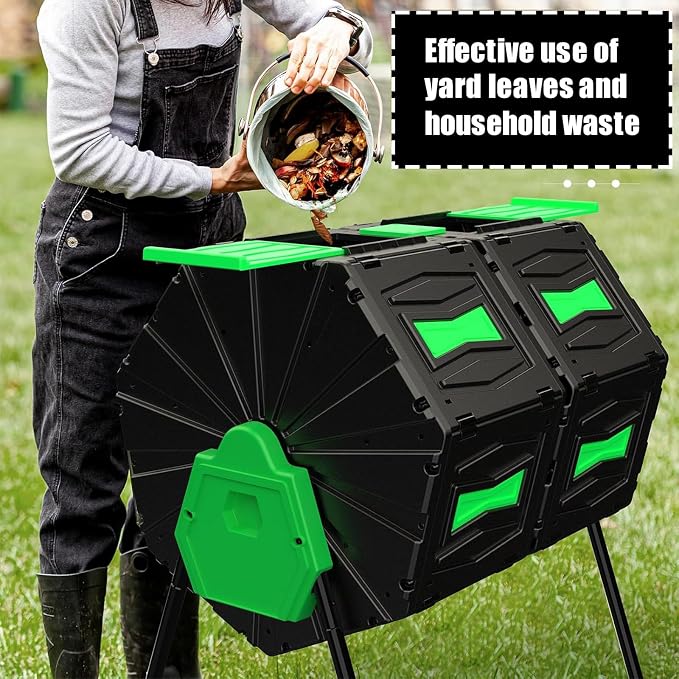Compost Tumbler, Easy Assemble & Efficient Outdoor Compost Bin, 45 Gallon/170 Liter Large Dual Chamber Rotating Composter for Garden, Kitchen, and Yard Waste, Green Door - Image 9