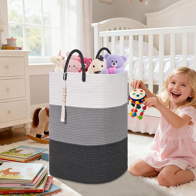 Woven Laundry Basket for Clothes,65 L Large Rectangle Laundry Hampers with Beads Tassel, Nursery Storage Basket for Toys, Tall Dirty Clothes Hamper for Bedroom Aesthetic, Laundry Room Organization - Image 8