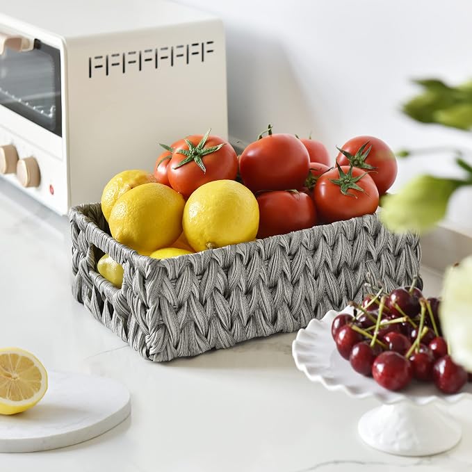 GRANNY SAYS Wicker Baskets for Storage, Waterproof Storage Baskets, Odorless Wicker Basket with Handles, Decorative Storage Containers, Gray Basket for Pantry Storage, 2-Pack - Image 2