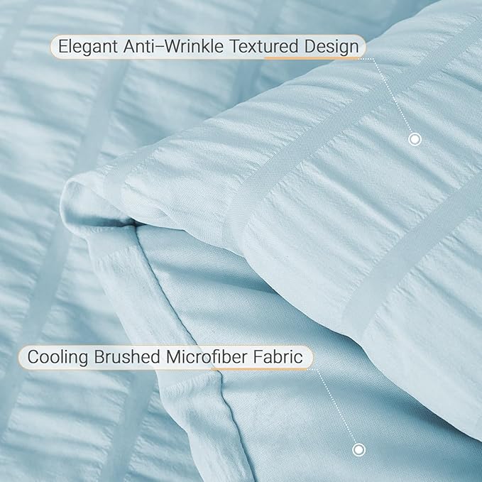 MUXHOMO 5 Pieces Twin XL Comforter Set, Seersucker Bed in a Bag Twin XL Size, All Season Luxury Bedding Set with Comforter, Flat Sheet, Fitted Sheet, Pillowcase & Sham, Lake Blue