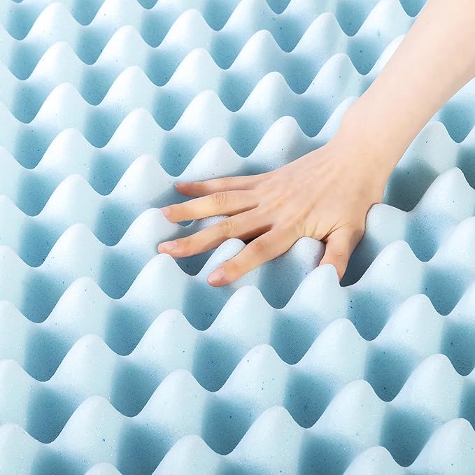 Best Price Mattress 4 Inch Egg Crate Memory Foam Mattress Topper with Cooling Gel Infusion, CertiPUR-US Certified, King, Dorm Essentials, Light Blue