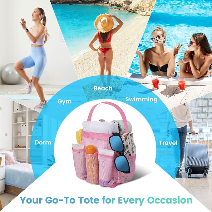 Shower Caddy Portable for College Dorm Room Essentials for Girls with 9 Pockets,Large-Capacity Shower Basket,Quick Dry Toiletry Tote Bag,Outdoor Gym,Travel,Swim,Beach Camping Essentials-Black and Pink - Image 6