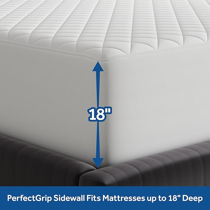 Sealy Luxury 100% Cotton Soft Top Layer, High Loft Comfort EternaLoft Fiberfill, Durable Stretch Corners Mattresses 18 Inches Deep Machine Washable Fitted Mattress Pad, King Size, White