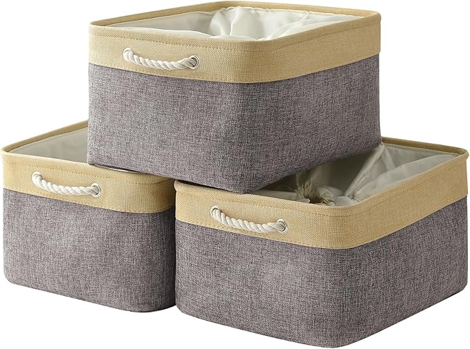 TheWarmHome Storage Baskets for Organizing, Extra Large-3Pack, 17.7L×13.8W×9.8H inch Large Sturdy Storage Bins, Decorative Storage Baskets for Shelves Closet Nursery (Gold&Grey) by TheWarmHome