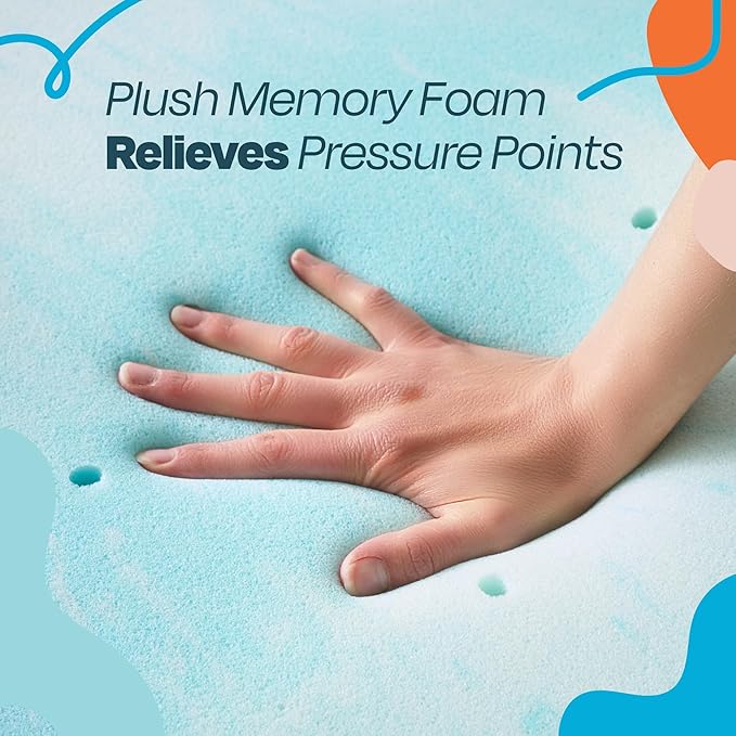 Linenspa 2 Inch Swirl Gel Memory Foam Mattress Topper, Twin Size – Cooling Gel Infused, Ventilation Holes – Pressure Relieving Bed Topper – CertiPUR Certified