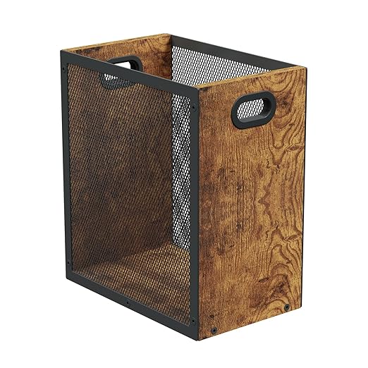 Small Trash Can, Retro Garbage Can With Handle, Iron and Wood Combination Office Trash Can, Industrial Style Design Wastebasket Bin for Bathroom, Laundry Room, Kitchen, Office, Dorm(2.2 Gallon) by Huxitocan