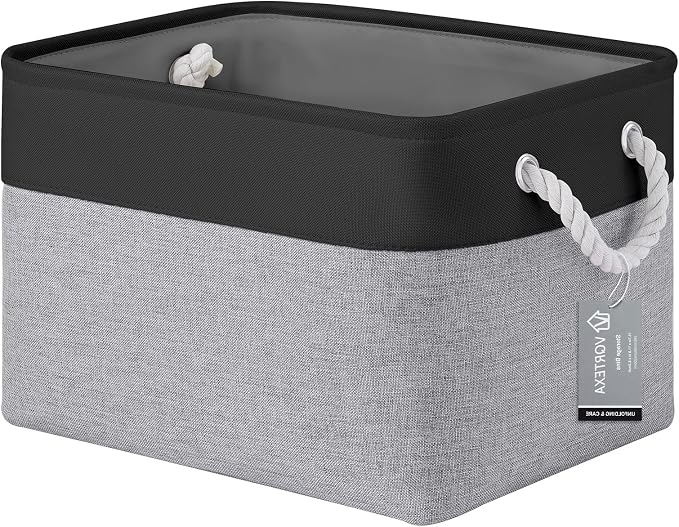 Large Storage Baskets- 15x11x10 inch Storage Bins for Shelves and Closet Organizing, Foldable Fabric Bin for Home Organization Clothes and Laundry (1-Pack, Black&Gray) by VQRTEXAStorageBasket