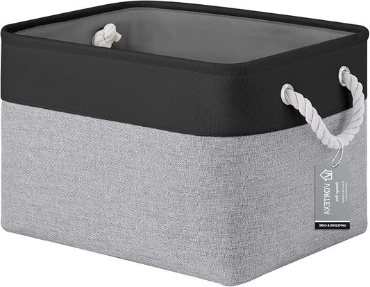 Large Storage Baskets- 15x11x10 inch Storage Bins for Shelves and Closet Organizing, Foldable Fabric Bin for Home Organization Clothes and Laundry (1-Pack, Black&Gray) by VQRTEXAStorageBasket