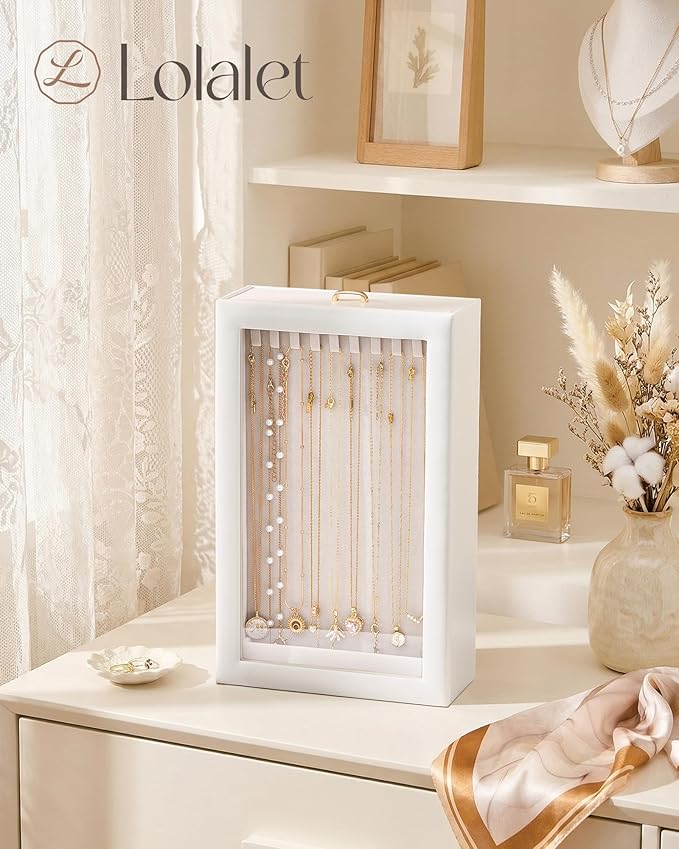 Lolalet Upgraded Double-Sided Hanging Necklace Organizer Box, Jewelry Display Case with Double-Sided Clear Window for Necklaces Bracelets, Tangle-Free Necklace Storage Box, Mothers Day Gift - Image 4