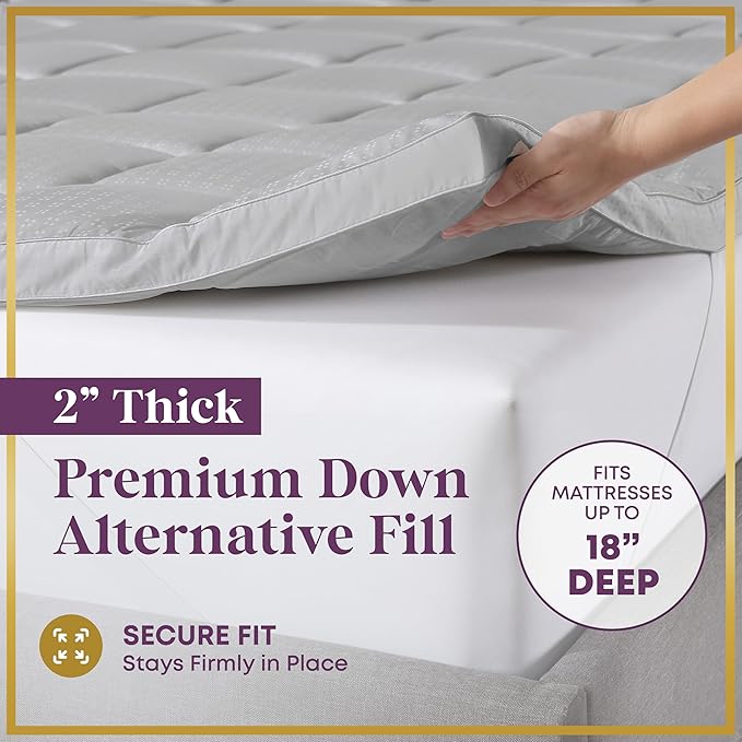 CirclesHome Hotel Collection Twin Size Hybrid Mattress Protector & Pad - Extra Padded, Thick, Plush, & Fitted Mattress Topper for Bed - Comfortable Pillow Top Mattress Cover