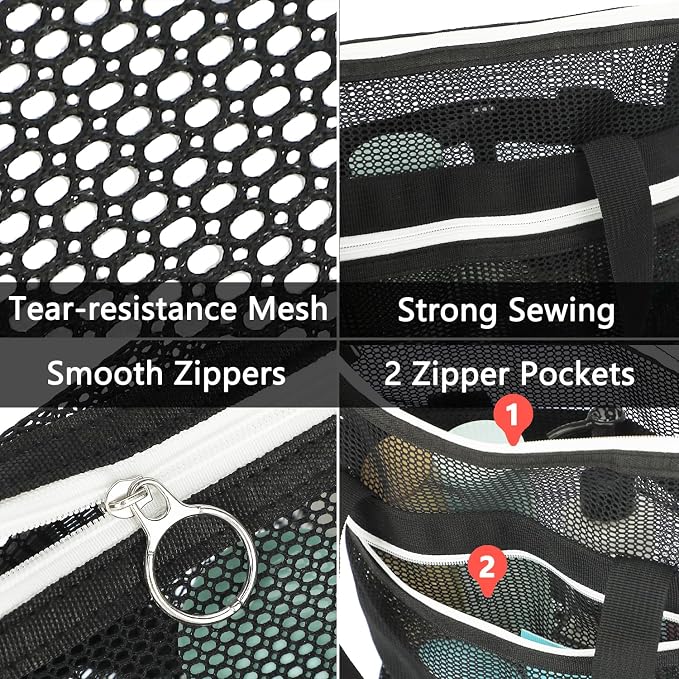 Fammart Mesh Shower Caddy Portable with Zipper & 2 Pockets - Quick Dry Shower Bag Toiletry Tote Hanging for Travel Gym Camp Beach - Organizer Bag Bathroom Essentials for College Dorm - Image 5