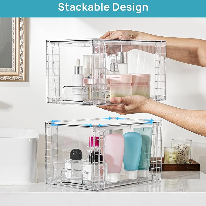 Vtopmart 6 Pack Large Stackable Storage Drawers,Easily Assemble Acrylic Bathroom Closet Undersink Organizers and Storage,Plastic Bins for Kitchen Cabinets,Pantry,Makeup,Medicine Organization - Image 7