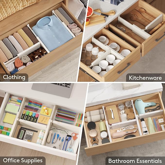 Lifewit 16 Pack Drawer Dividers 4" High 28-43.5cm/11-17" Adjustable Drawer Organizer for Clothes/Utensils, Expandable Drawer Separator in Dresser/Kitchen/Bedroom/Office Organization & Storage Beige - Image 8