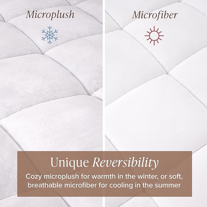 Bare Home Twin Microplush Mattress Topper - Pillow Top Reversible - Soft Mattress Cover - Dual Sided All-Season - 8" to 24" Deep Pocket - Fitted Cover - Dorm Essentials - Plush Mattress Pad (Twin)