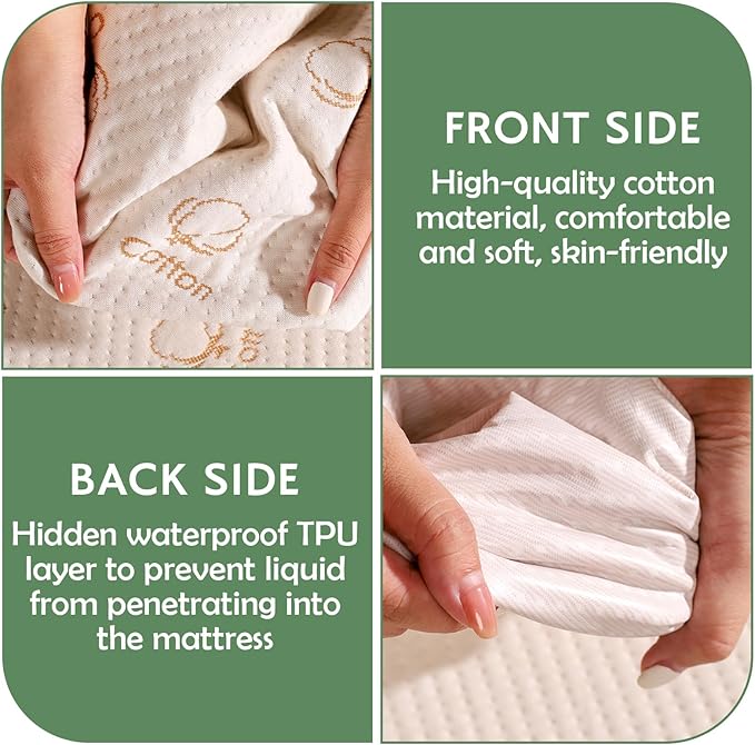 Twin Size Mattress Protector Waterproof, Breathable Cotton Terry Bed Pad Cover, Deep Pocket Fitted Sheet for 8-24 Inch Mattress