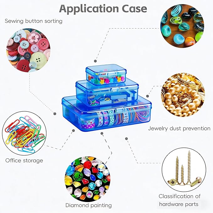 LJY 28-Piece Plastic Storage Containers with Lids (3 Assorted Sizes), Rectangular Organizer Box Set Blue Tinted Storage Boxes for Screws, Nuts & Garage Items, Color-Coded Organization, Blue