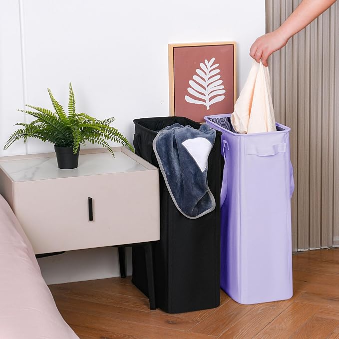 efluky Slim Laundry Basket, Narrow Laundry Hamper with Handles, Collapsible Dirty Clothes Hamper, Tall Laundry Bin for Laundry Room, Dorm and Bedroom, 12.7 Gallons(48L) Light Purple - Image 4