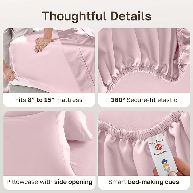California Design Den Twin Bed Sheets Cotton, 100% Cotton Sheet Set - 600 Thread Count Sateen with Deep Pockets (Blush Pink)