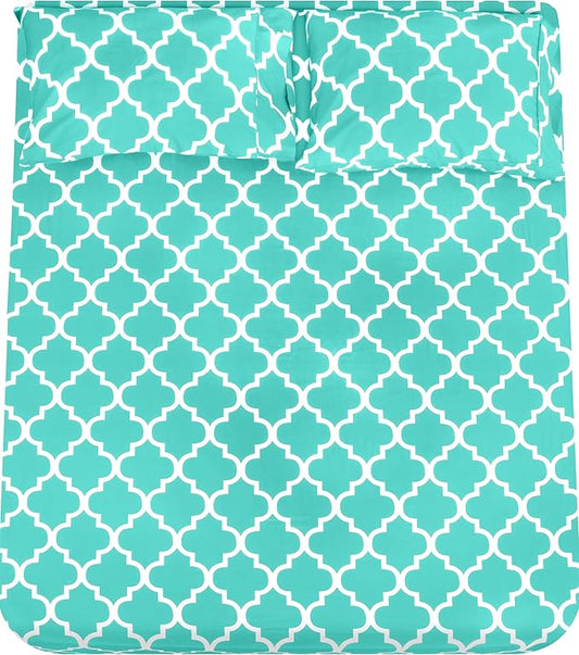 Utopia Bedding Queen Sheet Set, Soft Microfiber 4 Piece Bed Sheets with 15" Deep Pocket - Easy Care Brushed Microfiber (Quatrefoil - Aqua)