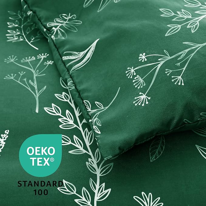 MUXHOMO Emerald Green Bed in a Bag Queen 7 Pieces, Queen Comforter Set Reversible Botanical Flowers Design, Ultra Soft & Breathable Bedding Sets with Comforter, Sheets, Pillowcases & Shams