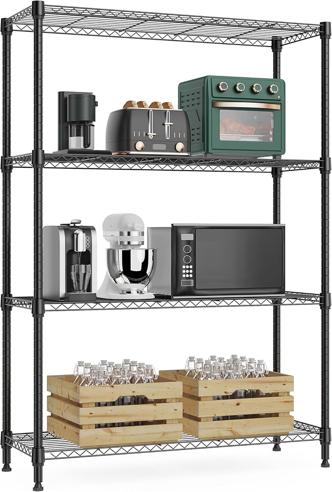 M MZG 1000 lbs 4Tier Shelf Metal Storage Shelves Wire Rack Closet Organizers with Wheel for Garage Kitchen Bathroom Laundry Black 13.7" D x 29.5" W x 47.2" H by MEIGAOPLASTICANDMETALHKCOLIMITED
