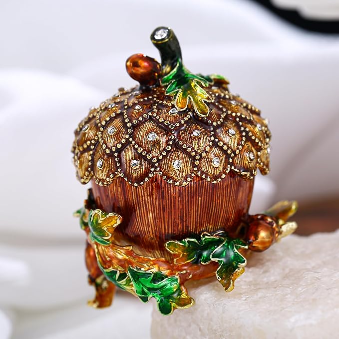 Hand Painted Fruit Trinket Box for Home Decor, Hinged Jewelry Organizer Storage, Unique Personalized Collectible Keepsake Figurine Handmade Decorative Ornament Gifts (Acorn) - Image 6